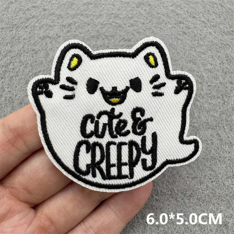 Schwarz-weiße Aufnäher zum Aufbügeln für Kleidung, Cartoon-Katze, Aufnäher auf Kleidung, Stickerei-Patch, DIY-Applikationen, Abzeichen, Aufkleber – Detail 22