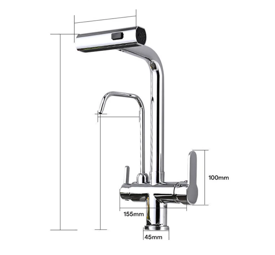 Kitchen waterfall water purifying faucet multi-functional swivel rotating vegetable washing basin pull-out and retractable