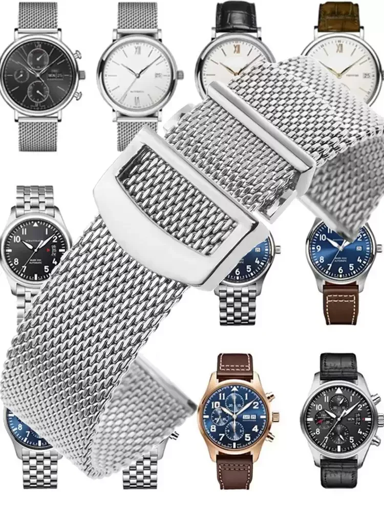 

Milanese Mesh stainless Steel Watch Strap for IWC PORTOFINO pilot 20mm 22mm WatchBand Men Bracelet Deployment Clasp Wristband