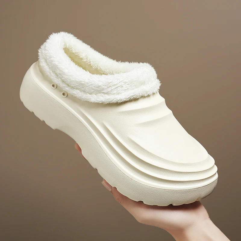 Men and women's New 2024 model winter home slippers outdoor flat cotton shoes lazy shoes kitchen casual beige waterproof shoes