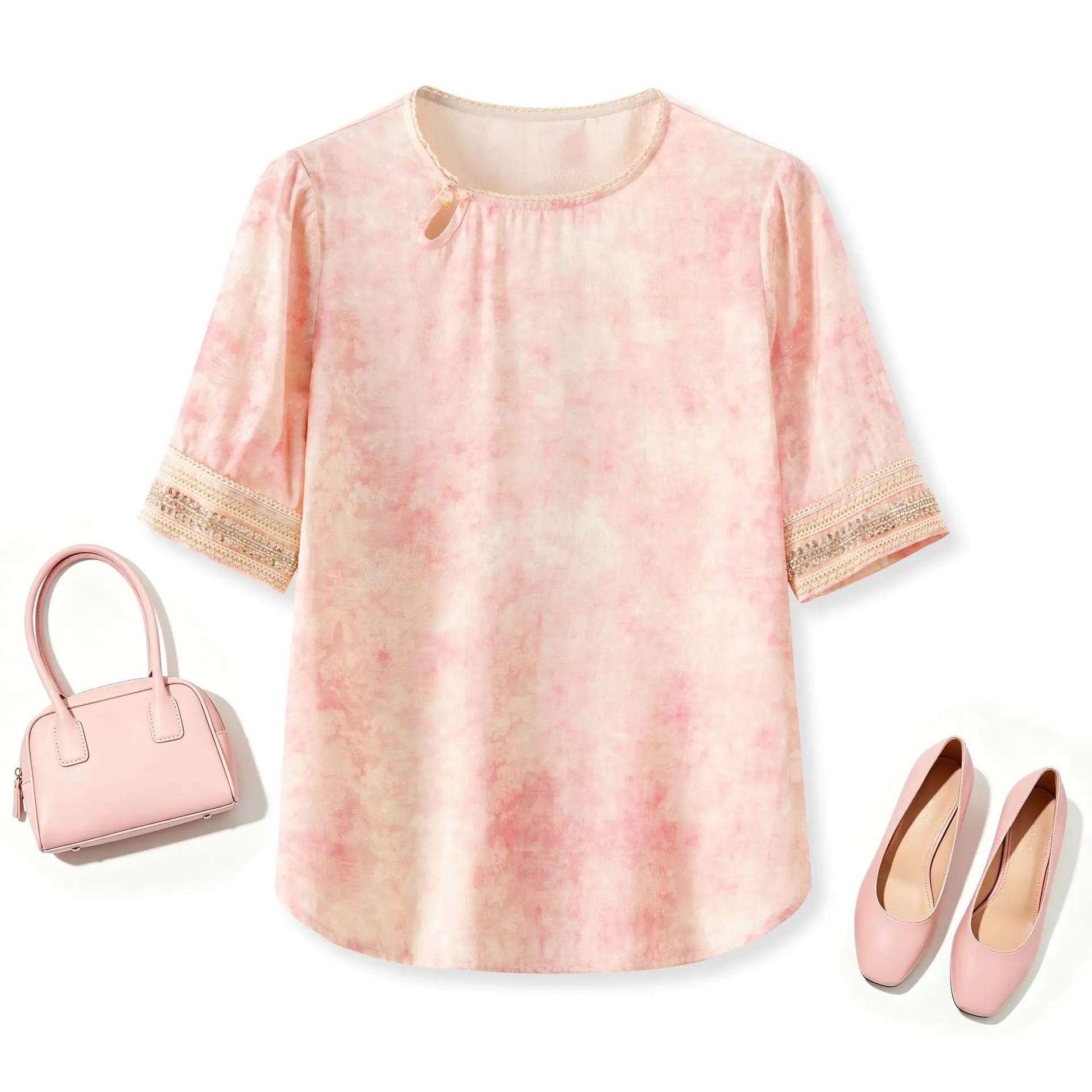 

2026 Summer Embroidered Gentle Shirt Chinese Round Neck Short-sleeved Top