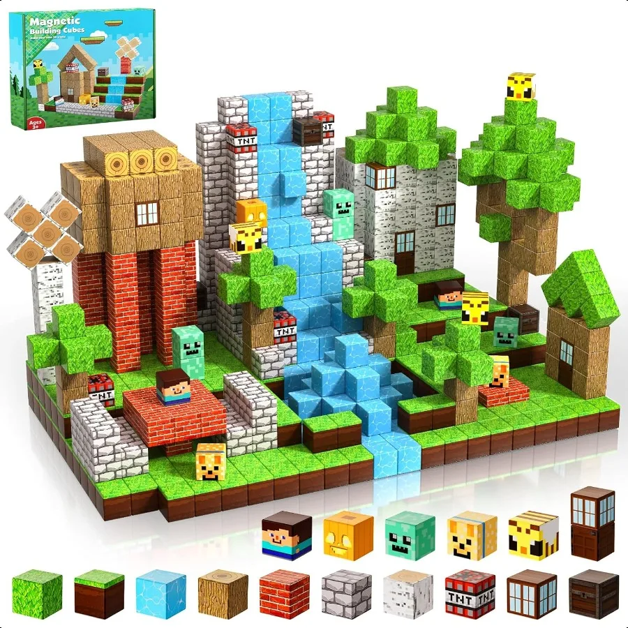 

Magnetic Blocks100PCS Magnetic Building Blocks Magnet Cube Toys Stacking Build Forest World Set STEM Montori Sensory Toys for B