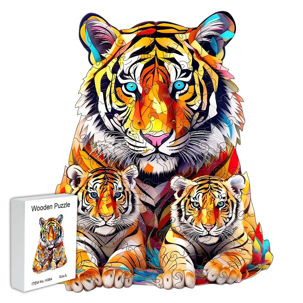 Wooden jigsaw Tiger Gift Box Beautiful gift for Thanksgiving Irregular shaped animal jigsaw Christmas Gift for adult stress reli