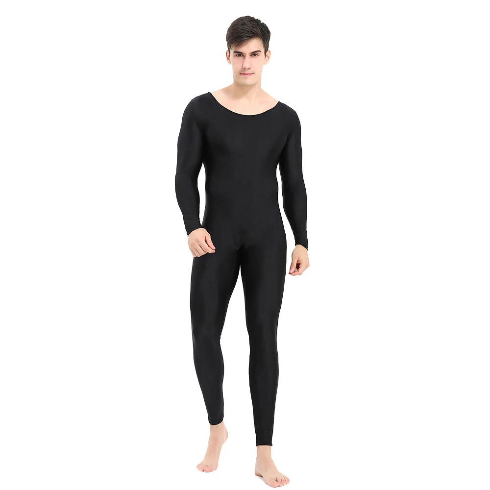 AOYLISEY Mens Black Long Sleeve Unitard One-piece Spandex Full Body Bodysuits Women Jumpsuit Cosplay Zentai Ballet Dance Wear