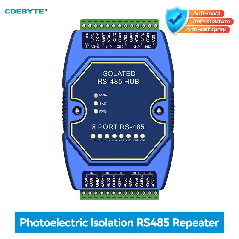 RS485 ハブ 光電絶縁 産業用 DC 8-28V CDEBYTE E810-R シリーズ ESD 保護 電源および信号絶縁