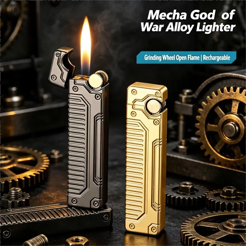 Mecha Style Flint Wheel Butane Lighter Metal Open Flame Mens Smoking Gift