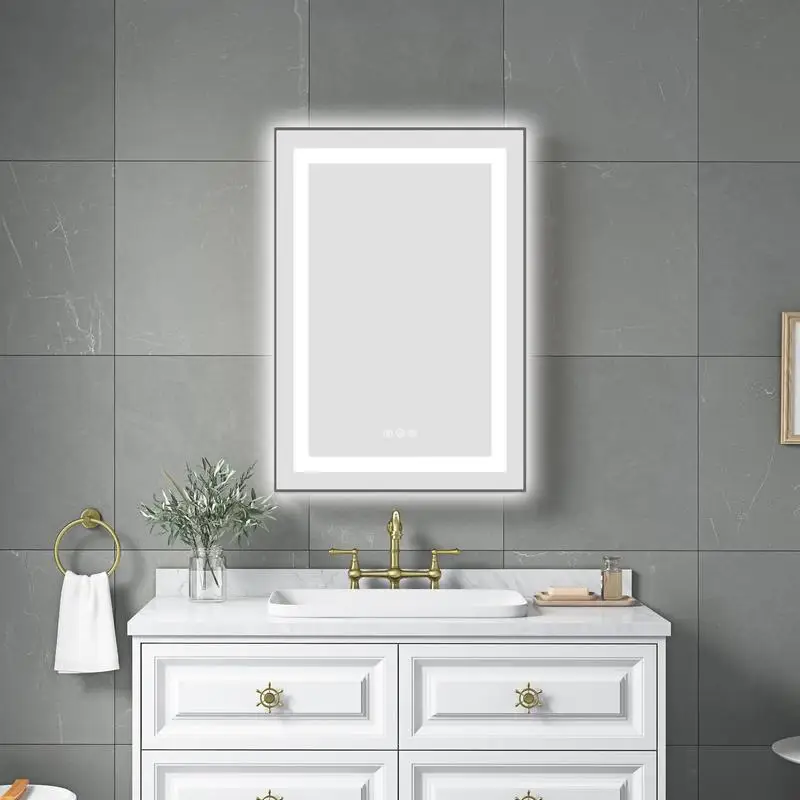 

20" x 32" LED Wall-Mounted Vanity Mirror with Front & Backlight, Aluminum Frame, Anti-Fog Technology, Memory Function, 3 Color