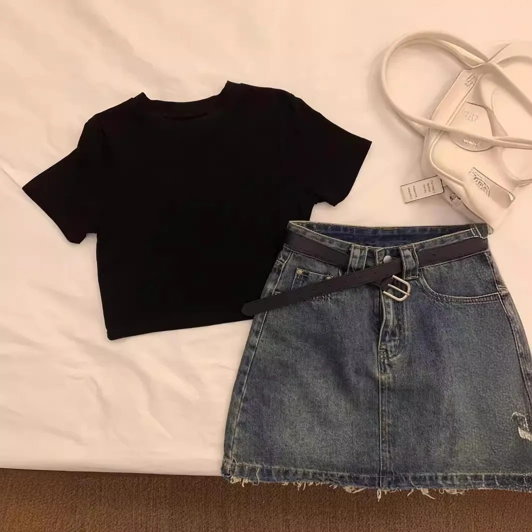 Make Me Chic High Waist Denim  Zipper Pocket Y2K Jeans Shorts Skorts