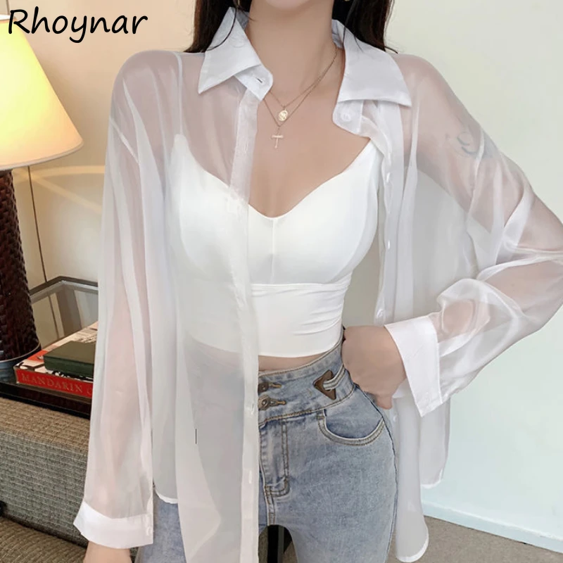 

Lace-up Blouse Women Summer Girls Back-slit Solid Sunscreen Clothing Causal Designed Korean Fashion Chic Seethrough Breathable