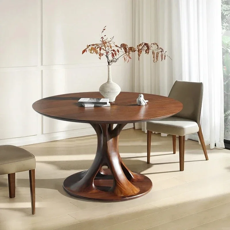 

Walnut small apartment household design medieval round dining table simple