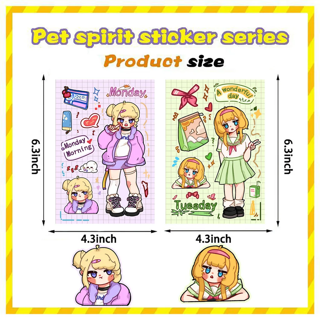 สติกเกอร์ตกแต่งแบบน่ารักสไตล์สาวหวาน 8 แบบ สำหรับงาน DIY สมุดภาพ สมุดโน้ต ขวดน้ำ กันน้ำ