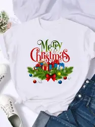 Merry Christmas Fashion 2025Shirt Print T Top Women Gift Trend Lovely anni '90 Holiday Clothing T-Shirt di capodanno Graphic T Tee