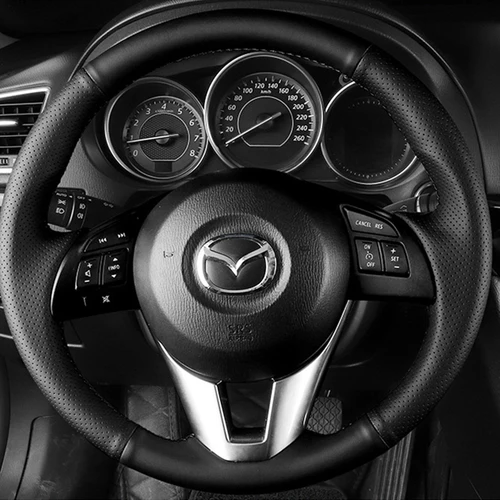 Imagen 2 del producto Para Mazda 2 3 Axela 2013-2016 Mazda 6 Atenza Auto Parts cosido a mano negro cuero genuino antideslizante protector para volante de coche