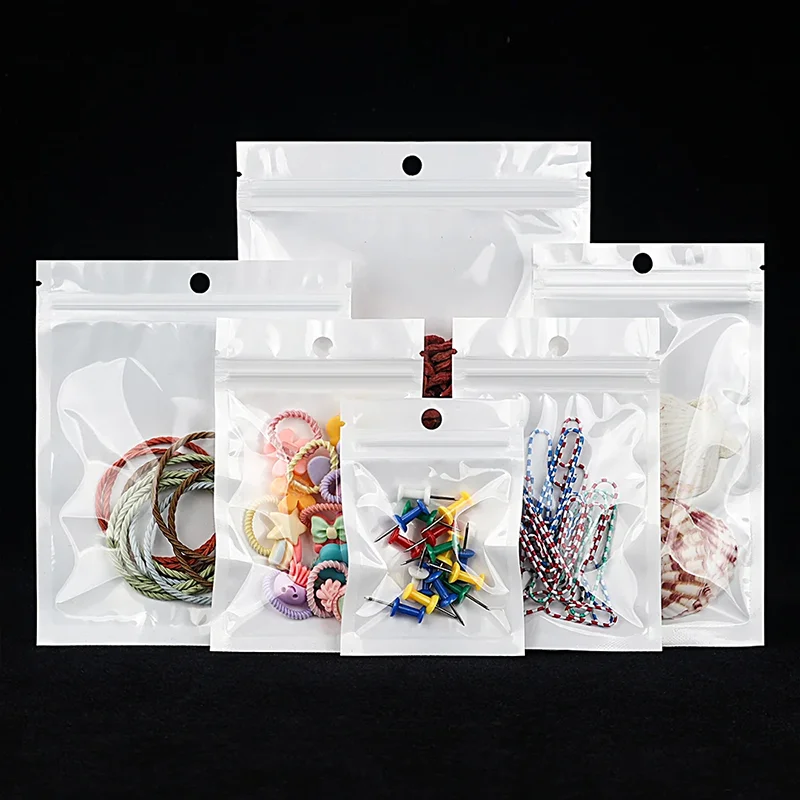 100 white pearl film ziplock bags small commodity translucent digital accessories packaging bags custom printed logo view 2