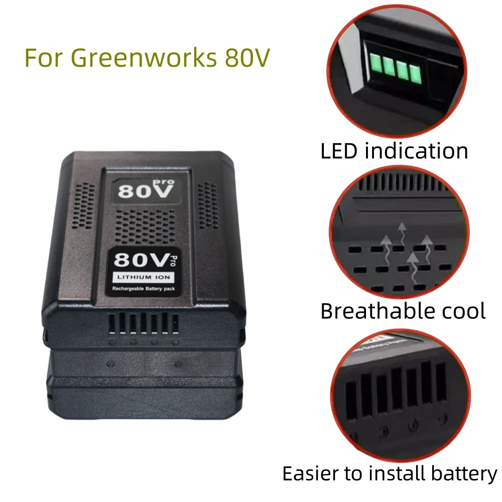 Greenworks-bateria recarregável do Lítio-íon da substituição, 6.0Ah, 80V, GBA80200, GBA80250, GBA80400, GBA80250, GBA80500