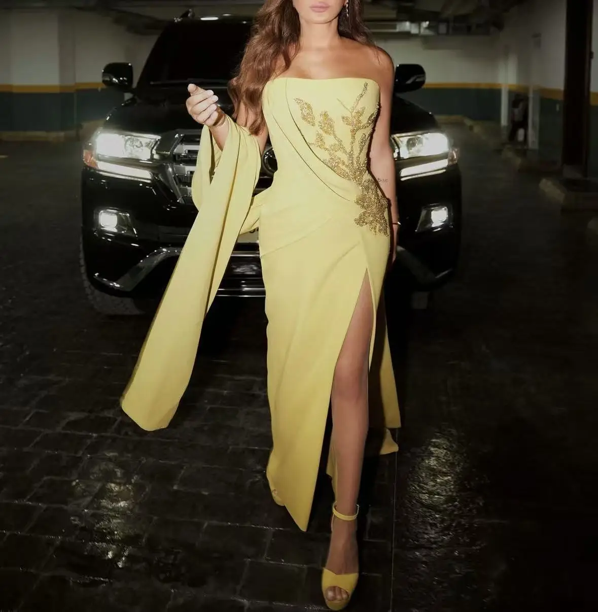 

AsaNagi Elegant Mermaid Prom Dress Women's Strapless Sleeveless Flower Party Evening Gown Ankle Length Side Slit Customized