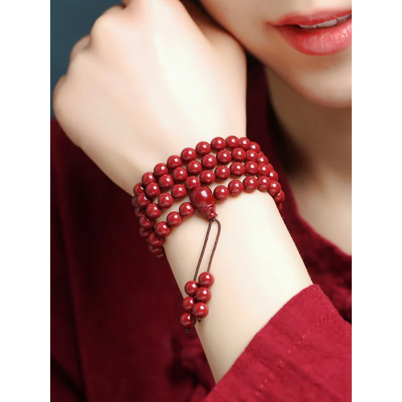 Natural High Purity Vermilion 108 Buddha Beads Hand String Female Raw Mine Lucky Bracelet Male Miniatures Fengshui Ornament