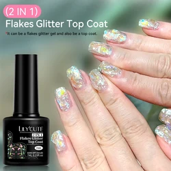 LILYCUTE 7ML 2 IN 1 Flakes Glitter No Wipe Top Coat Gel Nail Polish Vernis Sparking Auroras Semi Permanent UV Gel Nail Art