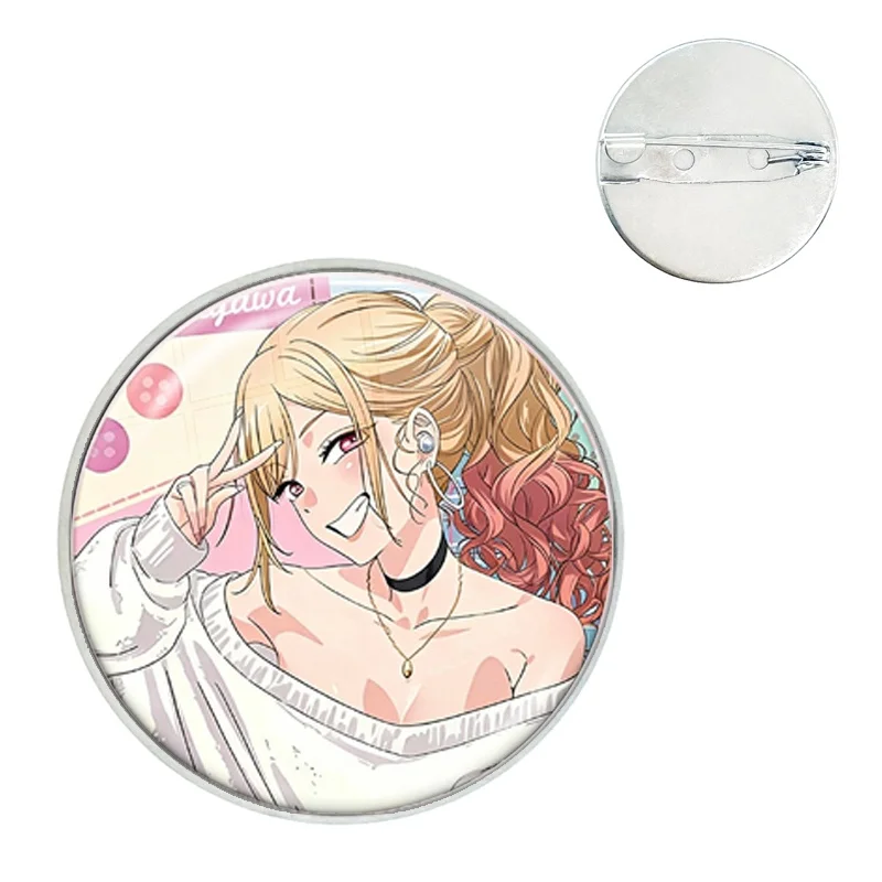 Cute Love Manga My Dress Up Darling Glass Pins Kitagawa Marin Gojo Wakana Cartoon Brooches Round Anime Collection Badge Décor