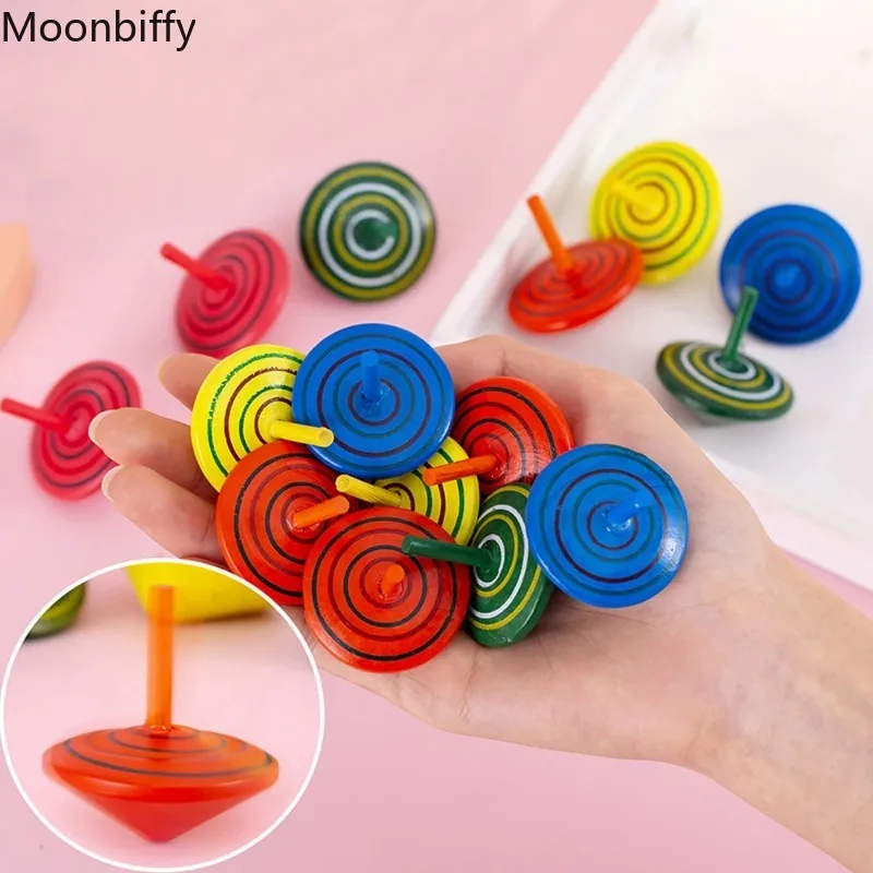 

New 1Pc Color Wooden Spinning Tops Table Gyro Toy Party Favors Kids Handmade Painted Spinner Vintage Craft Spin Top Child Gift