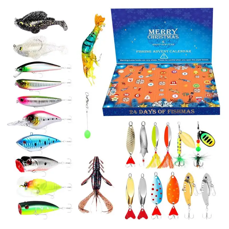 Fishing Advent Calendar 24 Days Fish Lure Christmas Countdown Calendar Fishing Christmas Countdown for Adult Men Teen Boys