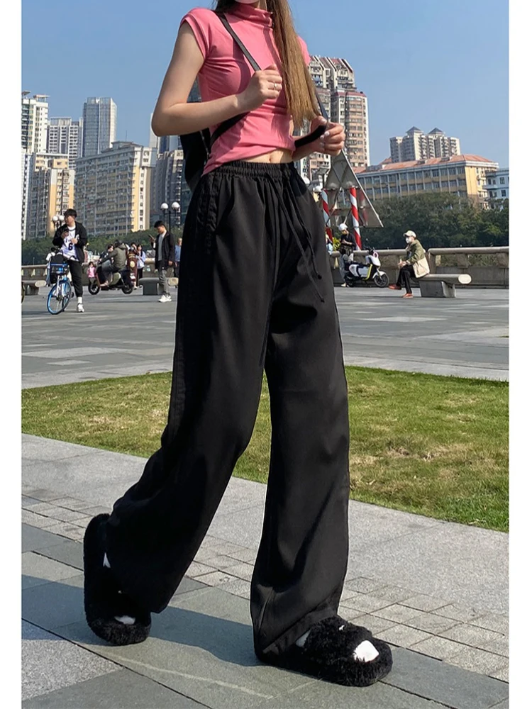 Women's Grey Pants Harajuku Streetwear Oversize Parachute Pants Y2k Retro 2000s Aesthetic Vintage Trousers Fashion Clothes 2024