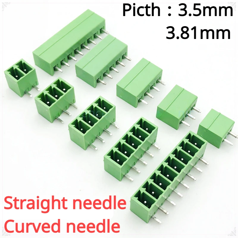 10Pcs/lot KF2EDG 3.5mm / 3.81MM Pluggable Pcb Terminal Block Curved Needle / Straight Pin 2/3/4/5/6/7/8p Green Connector 2EDG