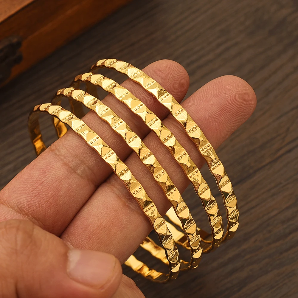 Dubai Gold Color Bangles For Women 18K Gold Plated Indian African Bracelets Charm Party Ethiopian Arabic Jewelry