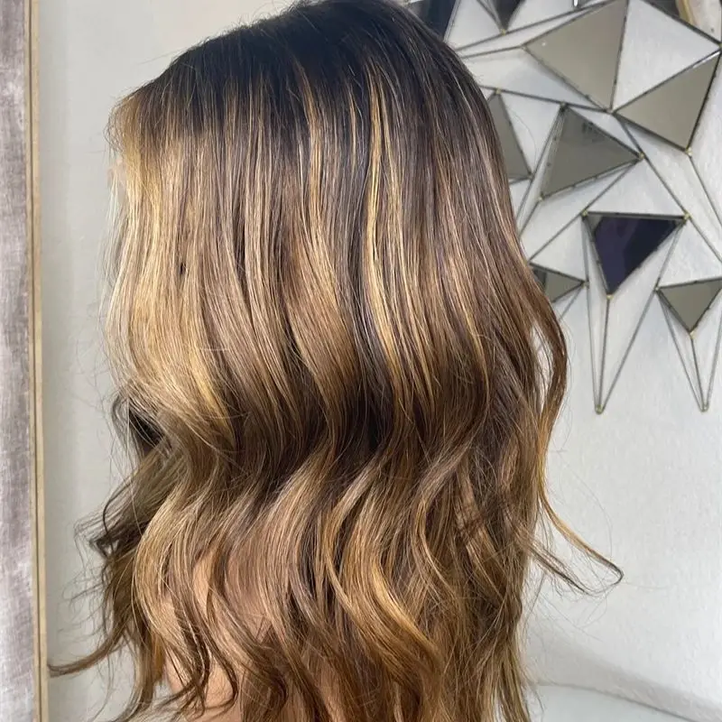 

Luxury Brown Blonde Balayage Lace Front Wig 100% Premium Synthetic Fiber Heat Safe, Alopecia Chemo Cosplay Dark Roots Ombré 24''