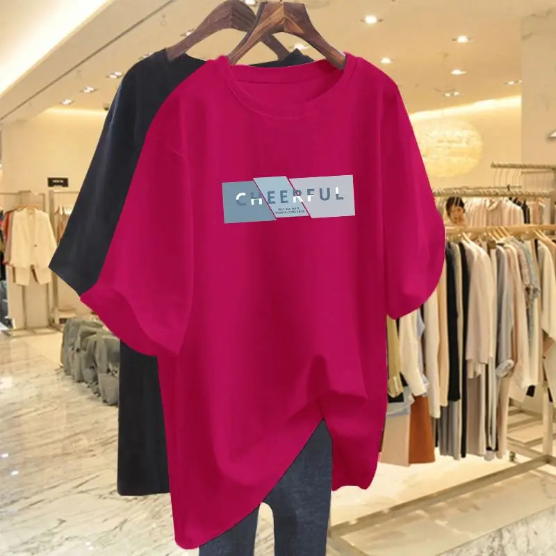 Women Clothing Basic T-shirt Letter Printed Loose Summer Casual Top Tees Short Sleeve O-neck Pullovers