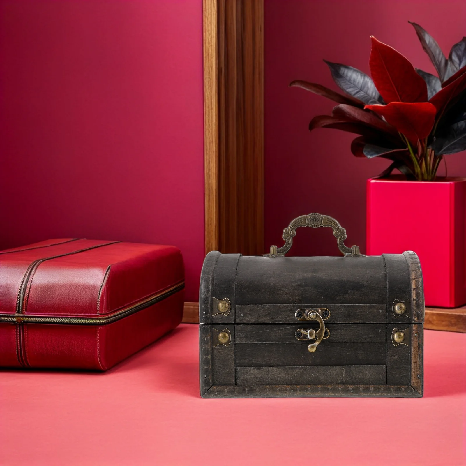 منظم تخزين المجوهرات على شكل صندوق تذكار من الخشب مع غطاء صندوق حلية ريفي للنساء صندوق الكنز العتيق