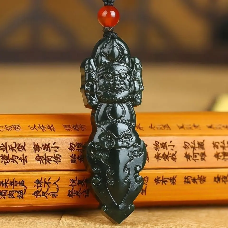 Natural Stone Hetian Jade Men's and Women's Necklace Pendant Religious Vajra Prayer Pendant Indoor Pendant Car Hanging Jewelry