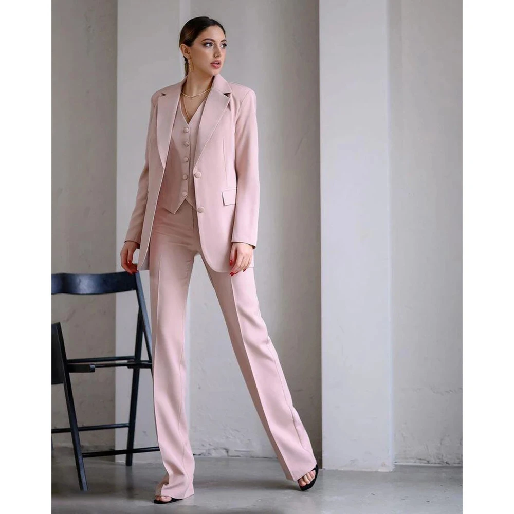 Allingentle Pink Women's Pantsuit 3 Piece Suit Elegant Single Breasted Blazer Vest & Pants for Casual Office Customize