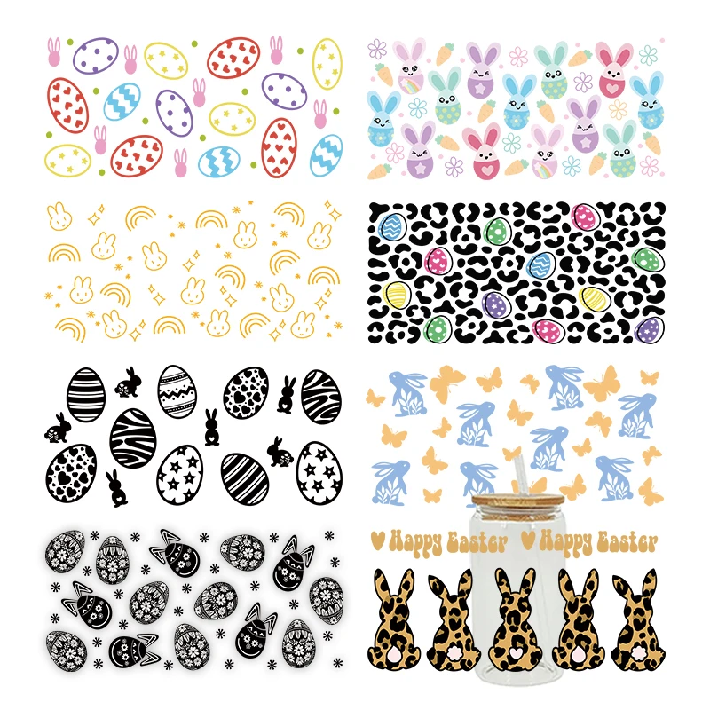 Мультяшный пасхальный милый кролик УФ Dtf Cup Wrap Iron On Transfer наклейки для стеклянной чашки 16 унций украшения D29322