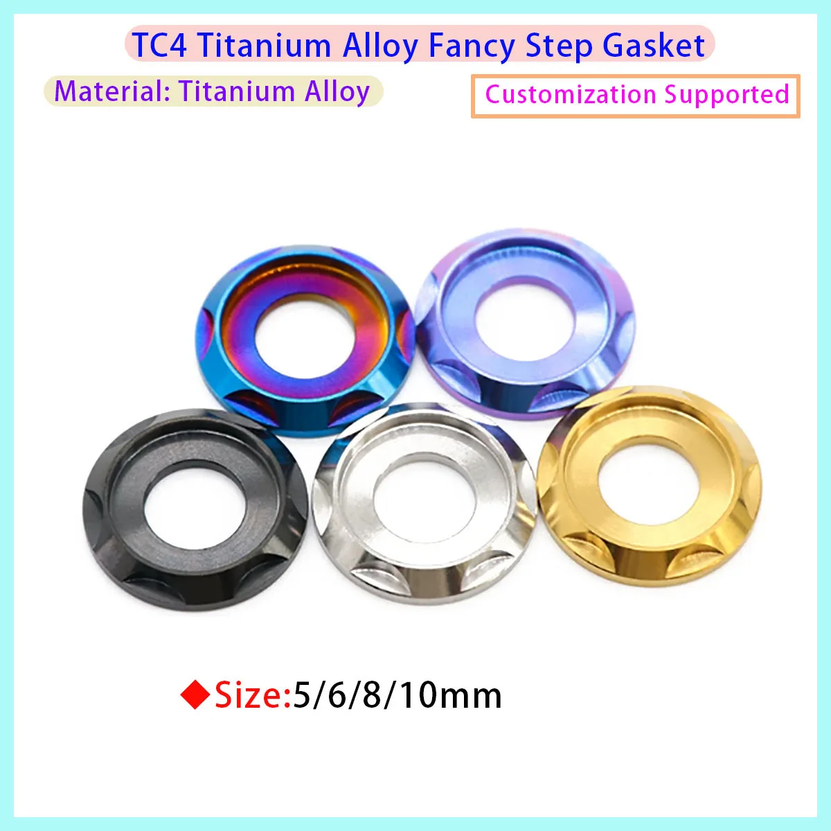 M5 M6 M8 M10 GR5 Titanium Alloy Patterned Step Screw Washer, Motorcycle Modification Screw, Electric Vehicle Decorative Gasket