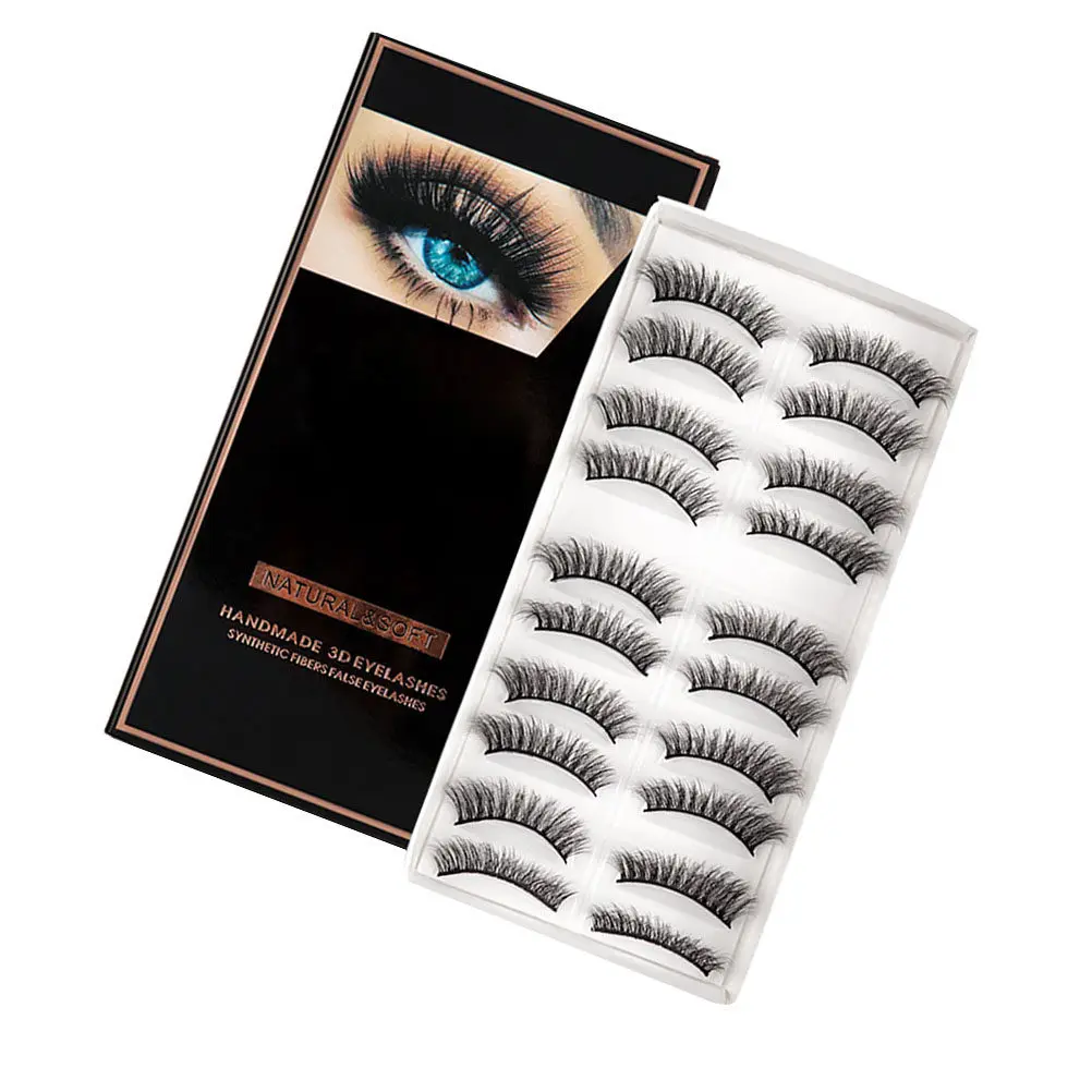 

10Pairs Natural 3D False Eyelashes Fiber Makeup Lashes Dense Curlable Reusable for Daily Wear Stage Eye Enlarging Bright