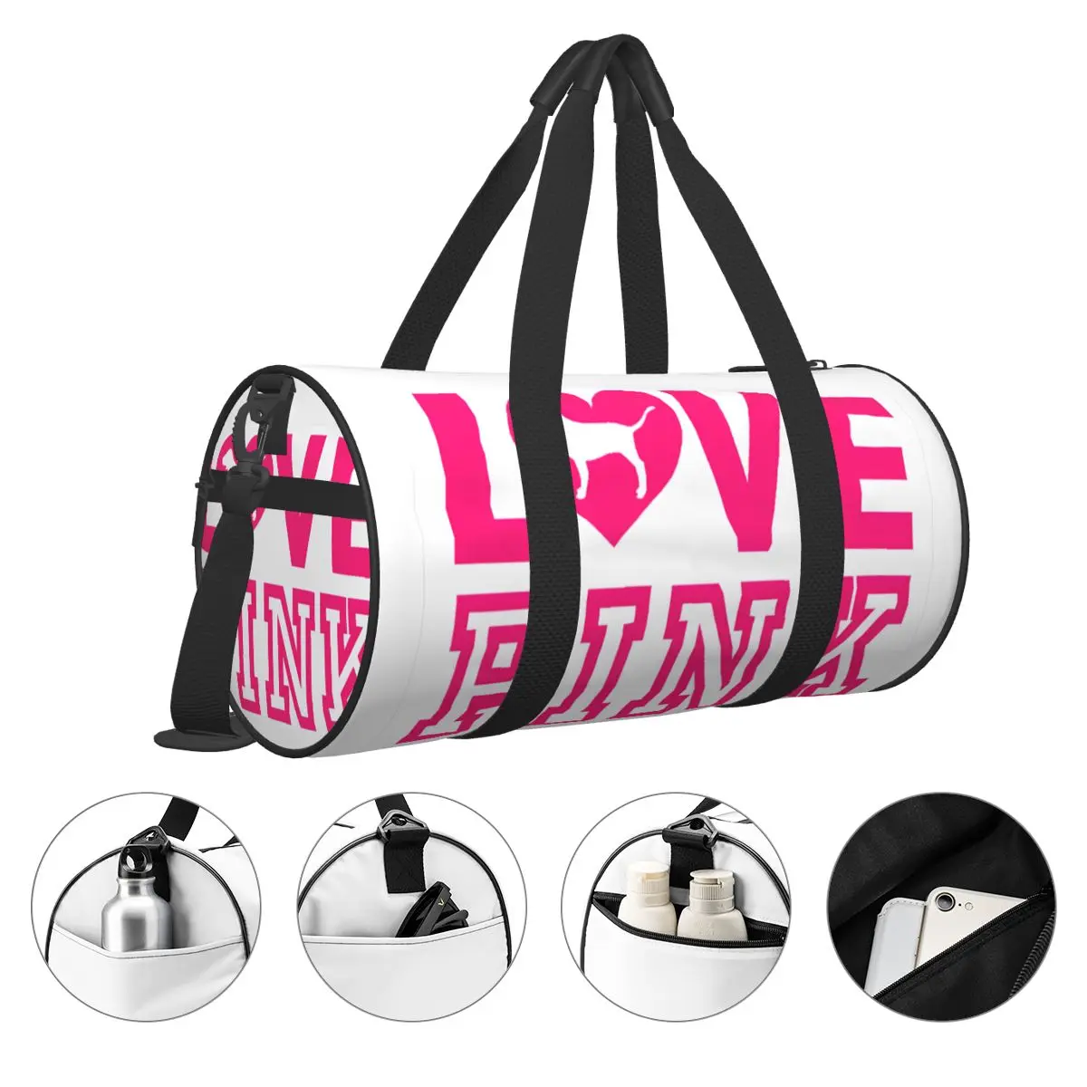 Men Travel Bag I Love Pink Print Gym Bag Large Waterproof Pattern Handbag Novelty Yoga Sports Bag