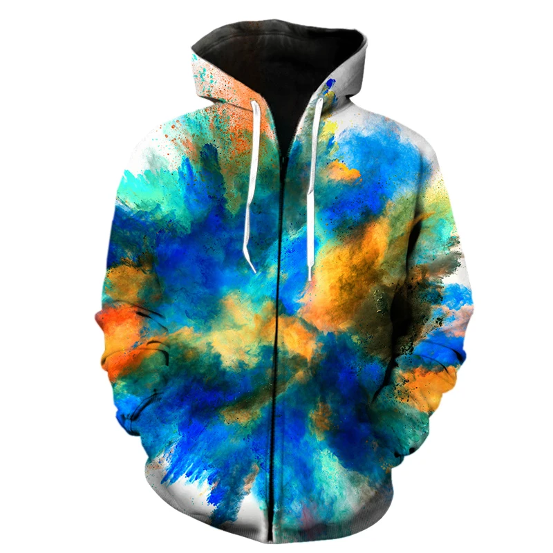 

Powder splash tie dyeing 3D Print Zipper Hoodie Sweatshirt Men Long Sleeve Sweatshirt Pullover Autumn Comfortable Clothing Tops