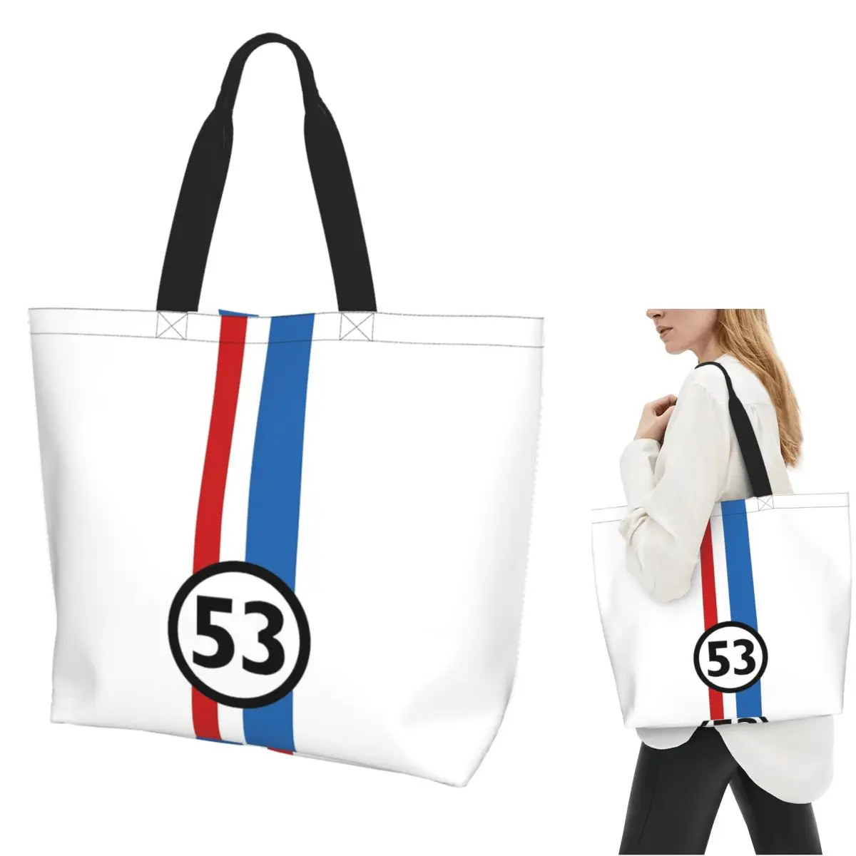 

Herbie Number 53 Shopping Tote Bag Canvas Large Capacity Shoulder Bags Shopper Grocery Handbag for Women