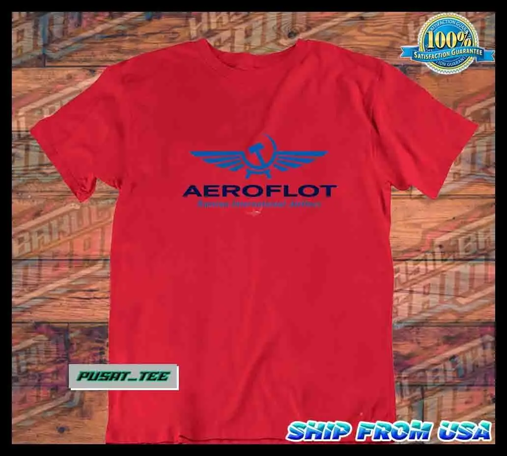 New Item Aeroflot Russian Airline American Funny Logo Men's T-Shirt Size S-5XL