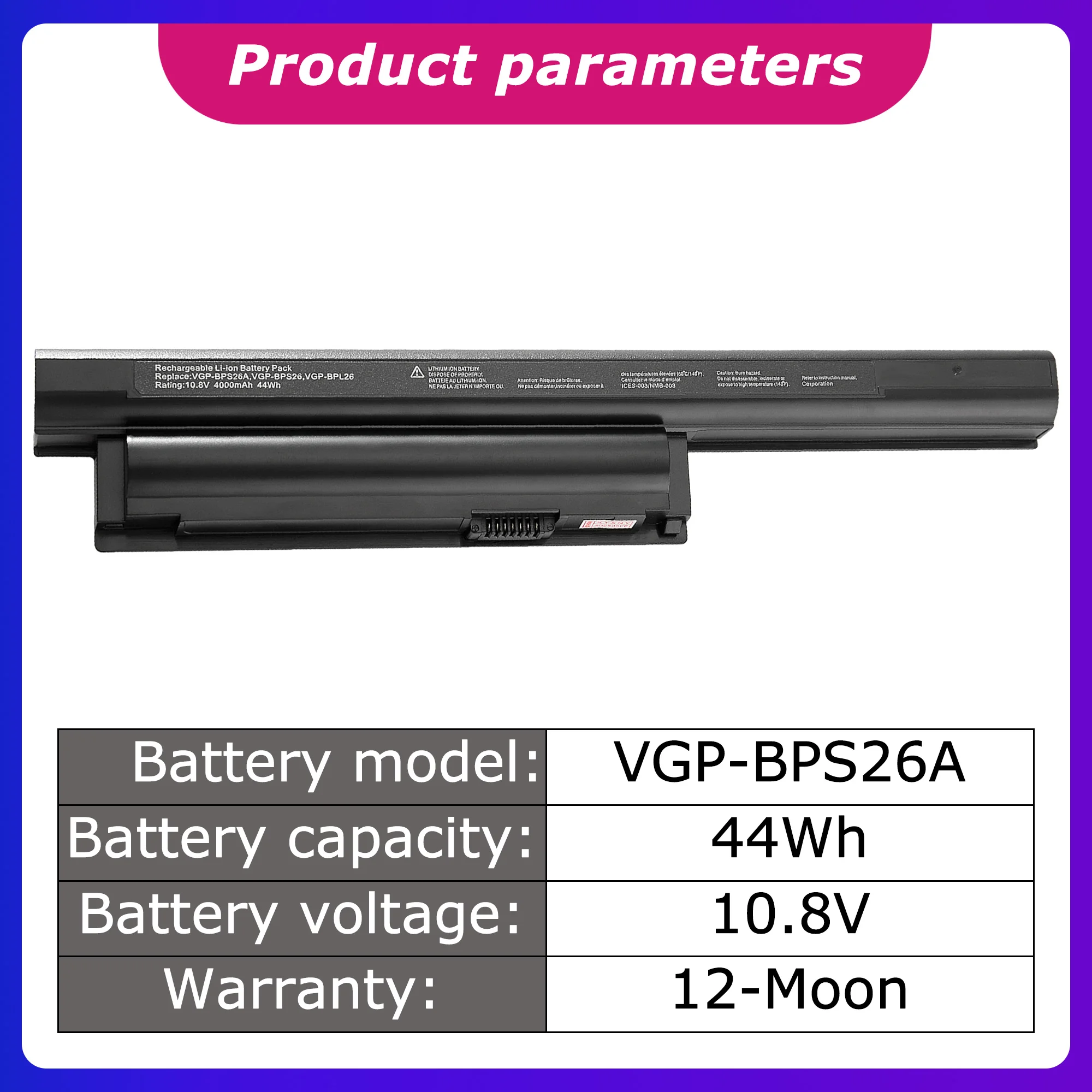 VGP-BPS26A Laptop Battery 5300Mah For Sony Vaio BPS26 Vgp-BPL26/Vgp-BPS26 series SVE14A/SVE15/SVE17 battery