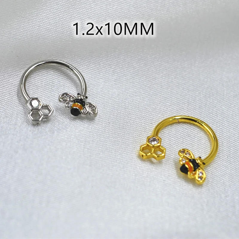 1pc 16G śliczne Bee CZ kółko do przegrody chirurgiczne stalowe zawiasach kolczyk na chrząstkę Hoop kolczyk w nosie Tragus Daith Rook Helix Piercing