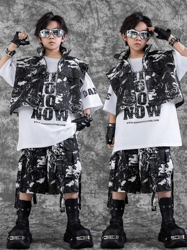 New Jazz Outfit Boys Hip Hop Dance Performance Suit Oversize T-Shirt Model Show Clothes Cool Kids Street Dance Clothing VDL3947