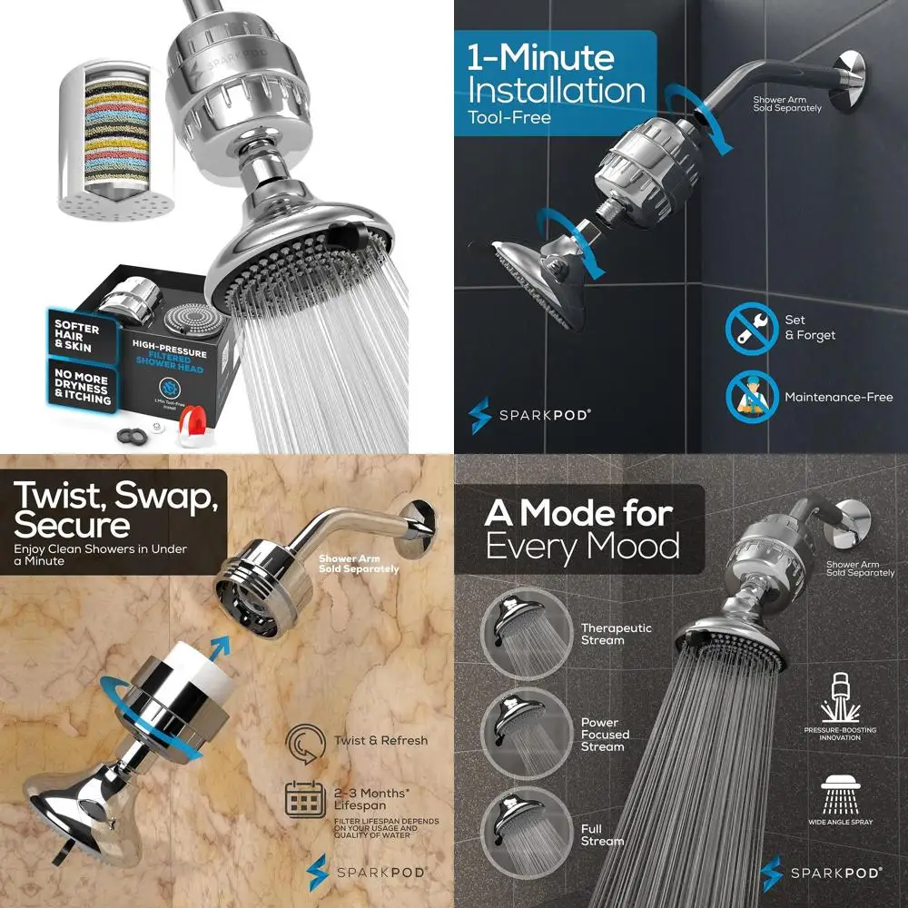 

3-местная душевая насадка высокого давления с фильтром, уменьшает хлор и металлы, полированный хром