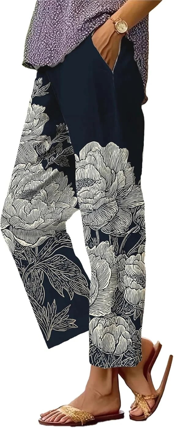 

Women's casual trousers with elastic waist trousers with pockets Comfortable summer bottoms, S-XXXL