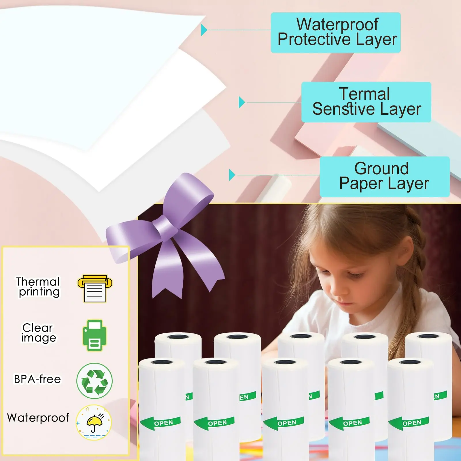 Mini Printer Paper For peripage Self Adhesive Thermal Paper Printable Sticker Paper for Pocket Thermal Printer Paper 57mmx3m