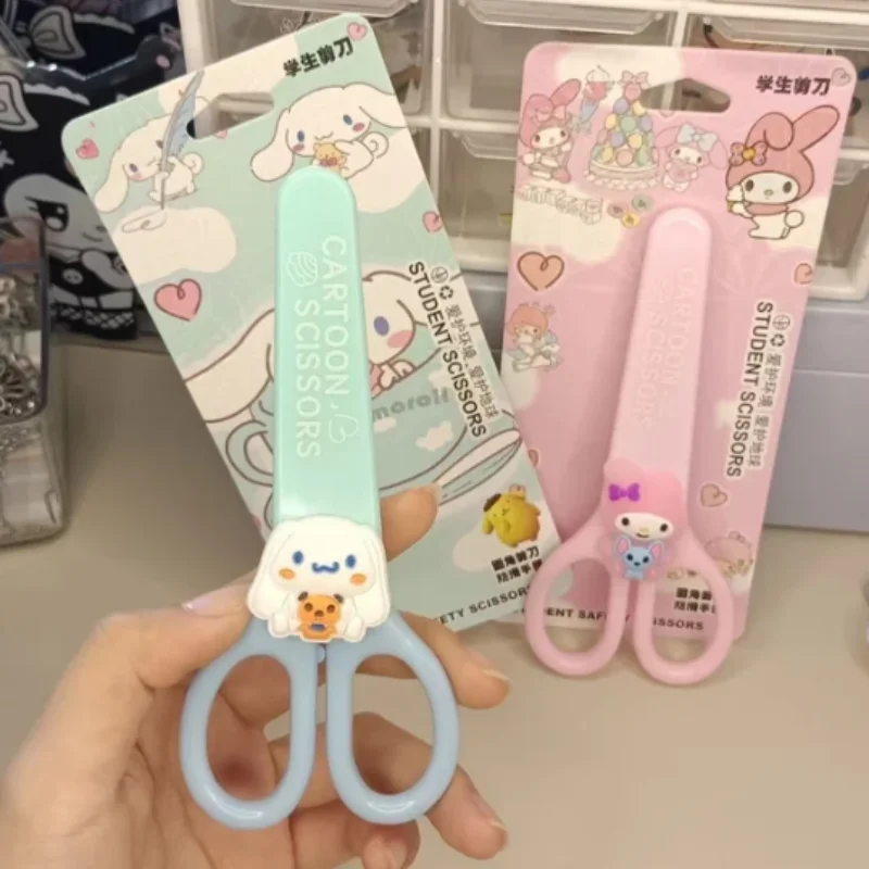 Sanrio Kuromi Cinnamoroll Melody Hand Made Scissors Kawaii Children Safety Silicone Shell Kid Stationery School Supplies Gift