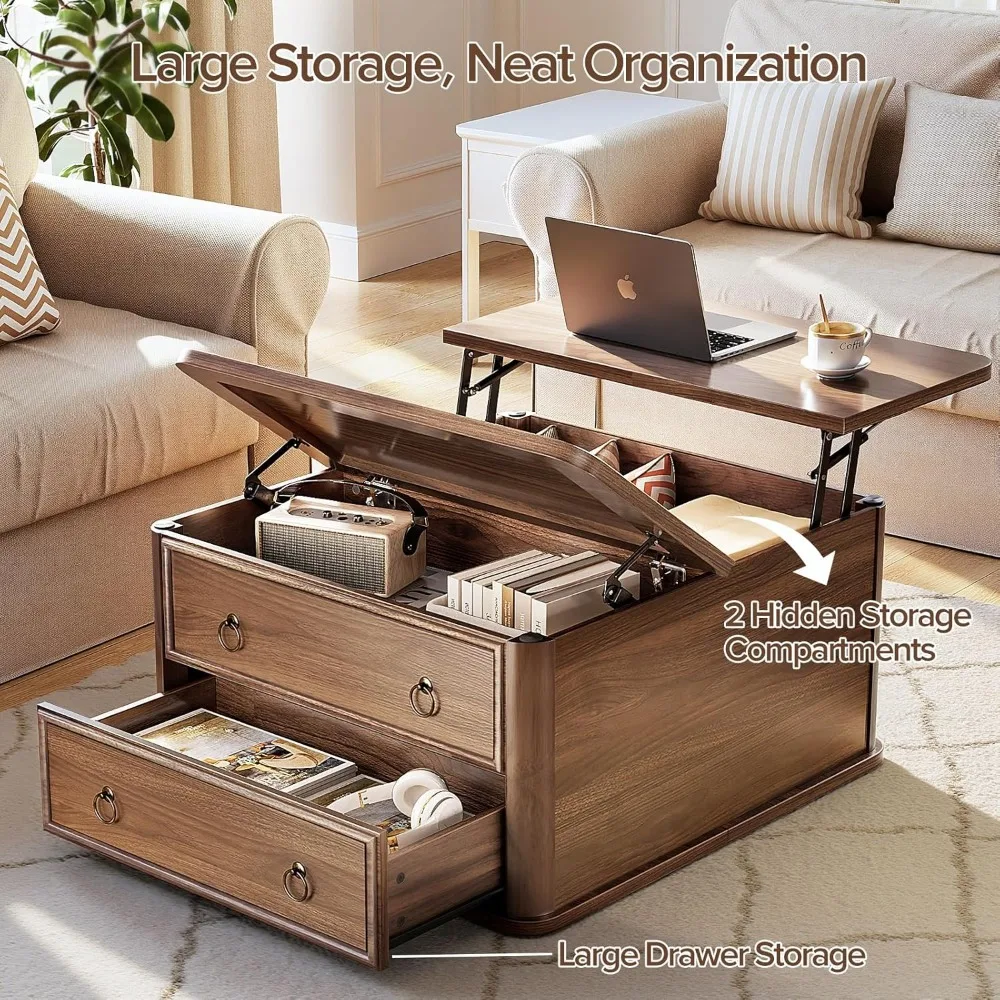 31.5 طاولة قهوة قابلة للرفع مع مساحة تخزين، طاولة قهوة مربعة مع رفع في غرفة المعيشة طاولة قهوة مزرعة كبيرة الحجم #4