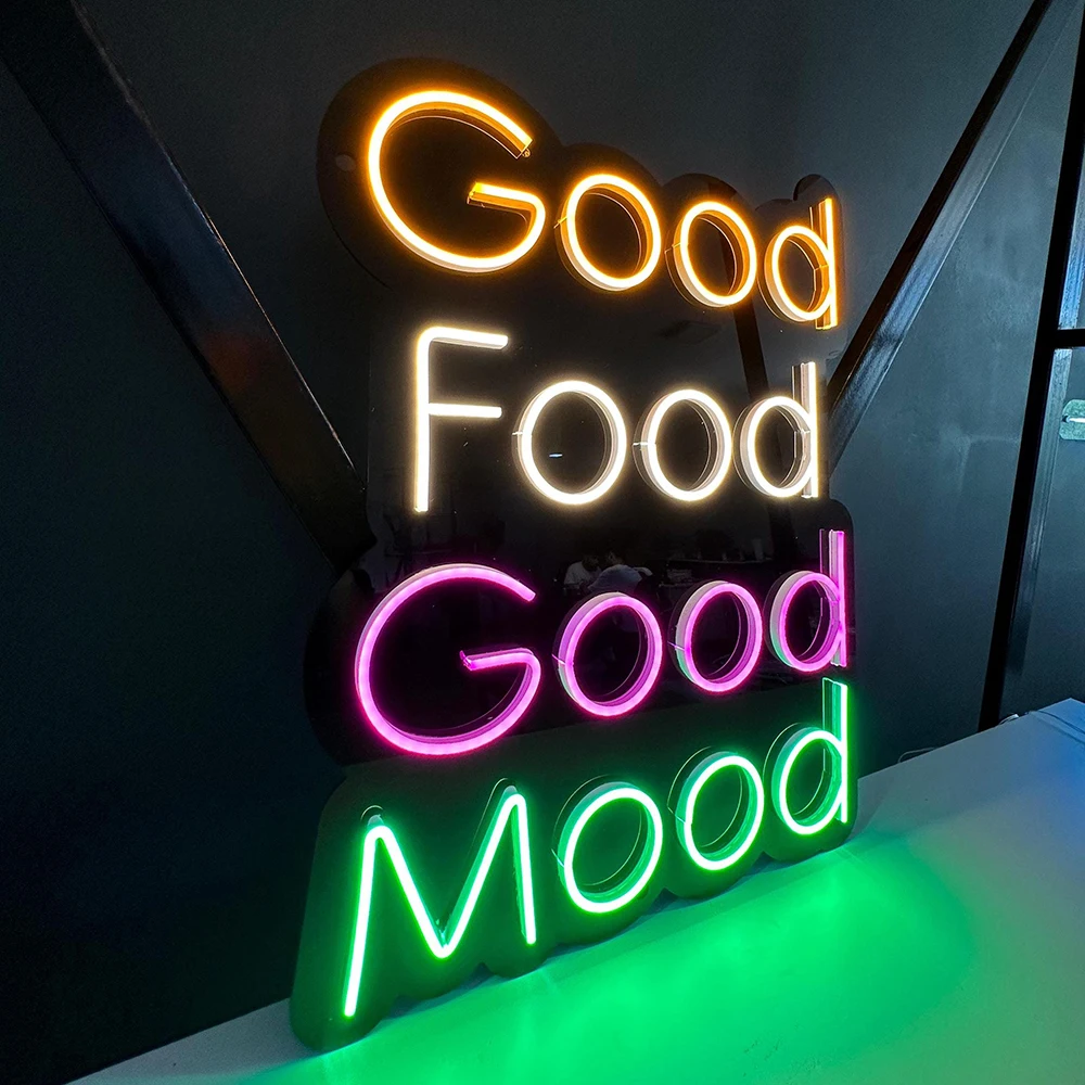 Good Food Good Mood Neon Sign Restaurant Kitchen Decor Custom Positive Vibes Neon Sign Cook Neon Light Bright Colorful Wall Art