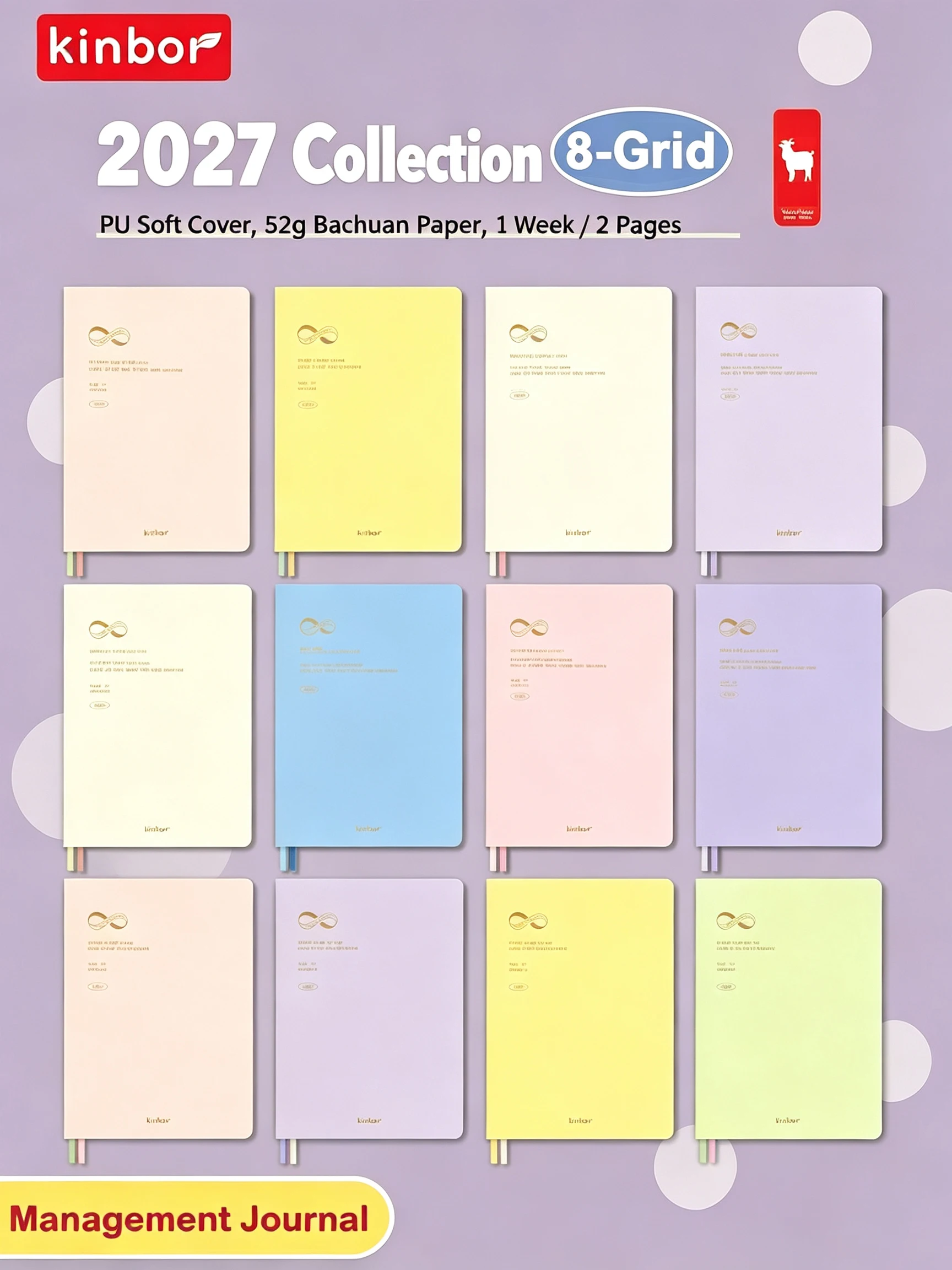 Kinbor 2027 – planer do zarządzania czasem, format A5, 52 g, papier Tomoe River z Japonii, zapewniający płynne pisanie i efektywność, notatnik do planowania czasu.